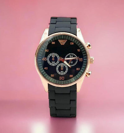 Men’s Stainless Steel Analog Watch – Round Dial, Textured Strap, 12-Hour Display