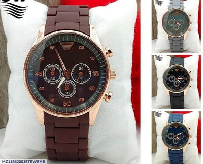 Men’s Stainless Steel Analog Watch – Round Dial, Textured Strap, 12-Hour Display