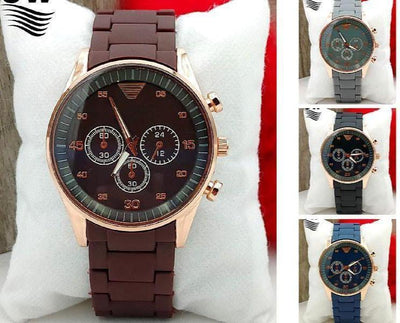 Men’s Stainless Steel Analog Watch – Round Dial, Textured Strap, 12-Hour Display