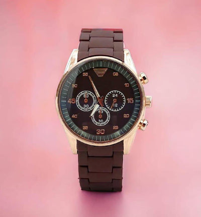 Men’s Stainless Steel Analog Watch – Round Dial, Textured Strap, 12-Hour Display
